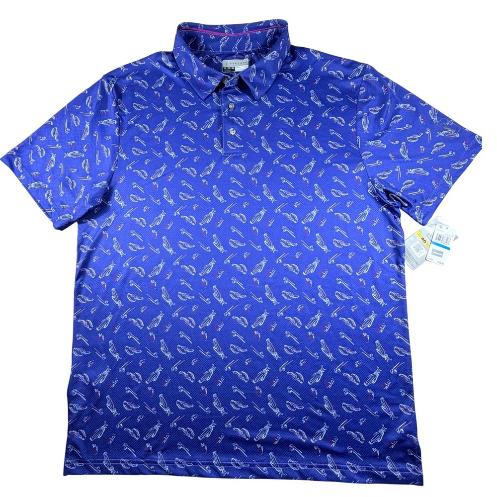 PGA Tour Pro Series Mens XL Blue Golf Bag Print Athletic Fit Polo Shirt New